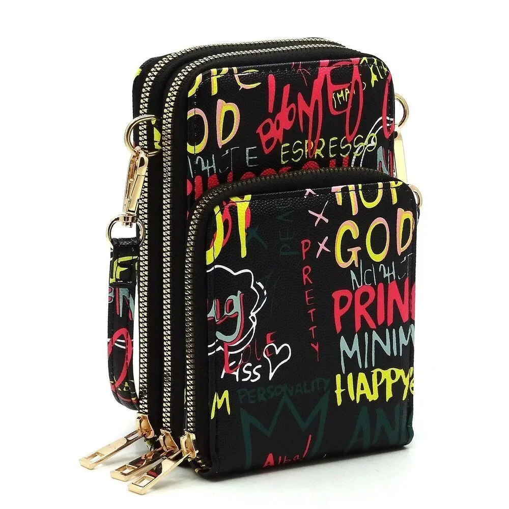 Graffiti Print Cell Phone Purse Crossbody Bag